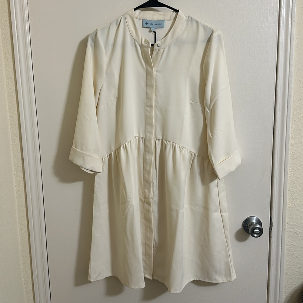 NWT TuckerNuck Women’s Ivory Silk Royal Shirt Dress - Picture 3 of 5